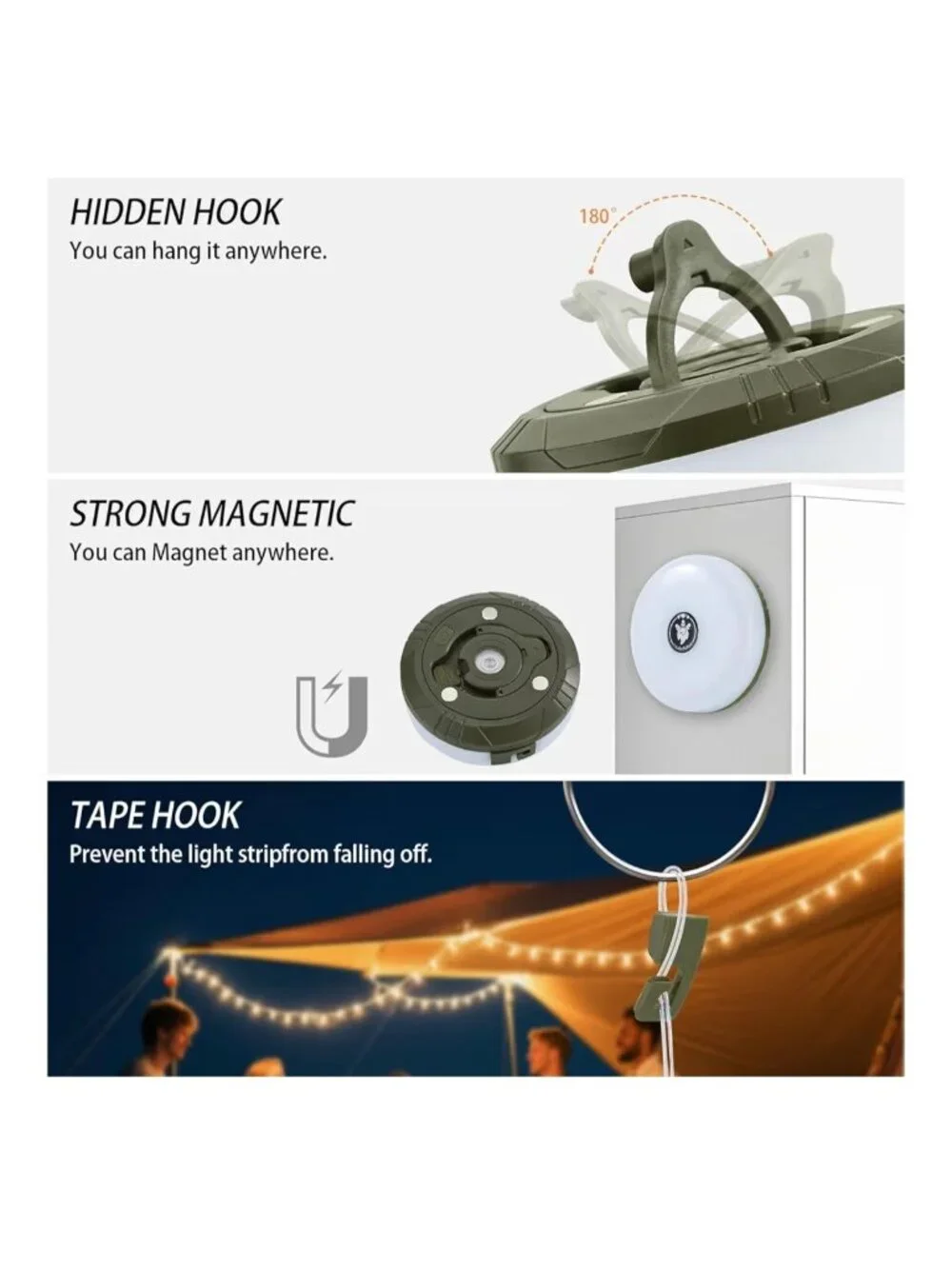 Cascade Rechargable Retractable Camping Lights 7 light modes 2 pack